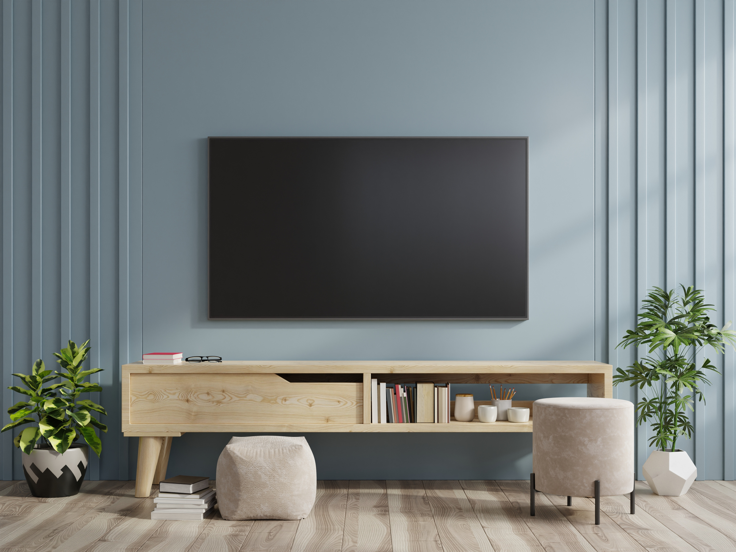 TV on the Cabinet in Modern Living Room